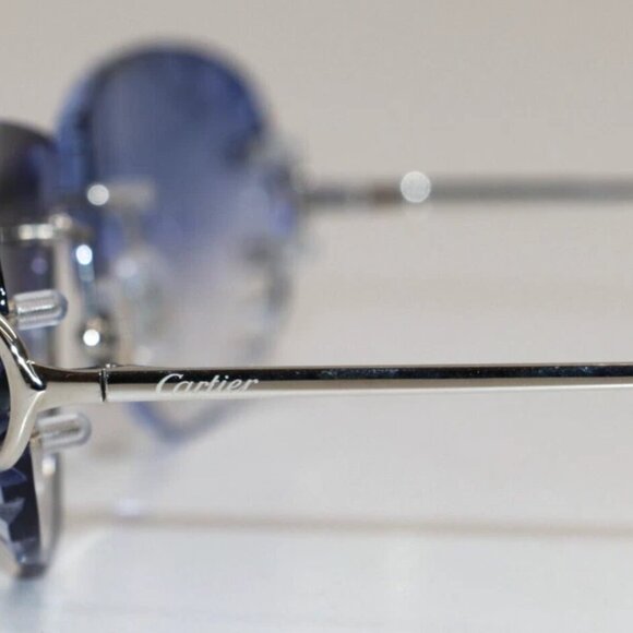 Cartier Glasses Diamond-Cut CT00920 002 Silver Frames / Sky Blue Glass Men’s - Picture 9 of 11